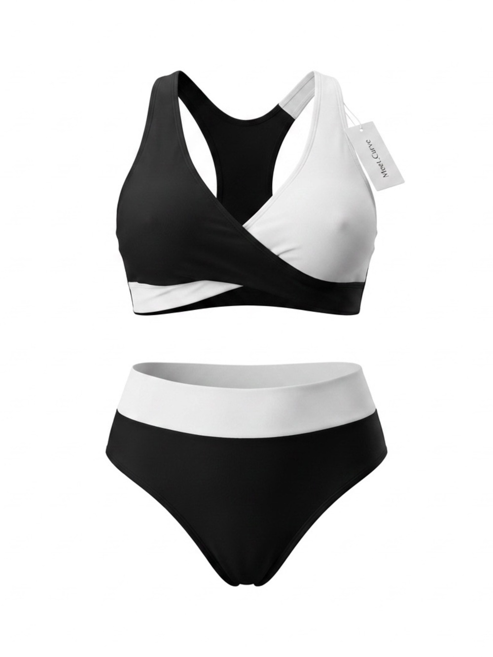Women's Black & White Two-Piece Bikini Set Meet Curve brand size xl